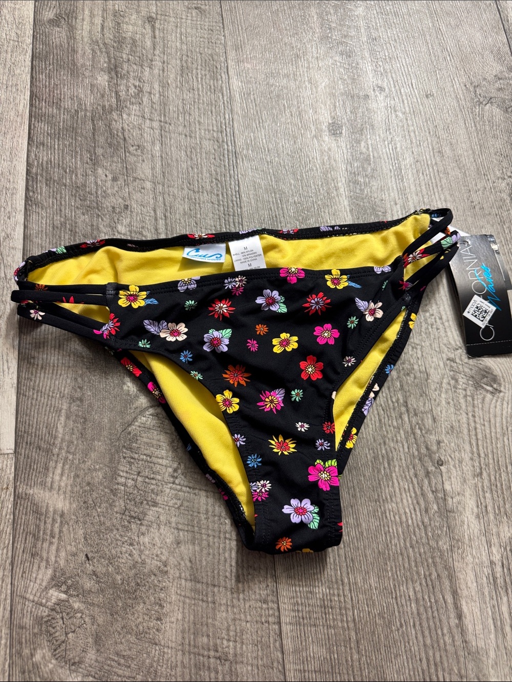 California Waves Black Floral One-Piece Swim - Yellow Lining